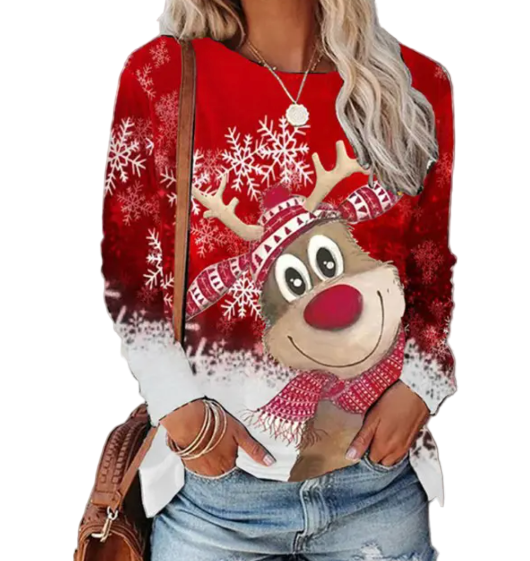 "Damtroja med julmotiv, festlig design i livliga färger, mjuk och varm perfekt för kalla vinterdagar, damtröja mode."