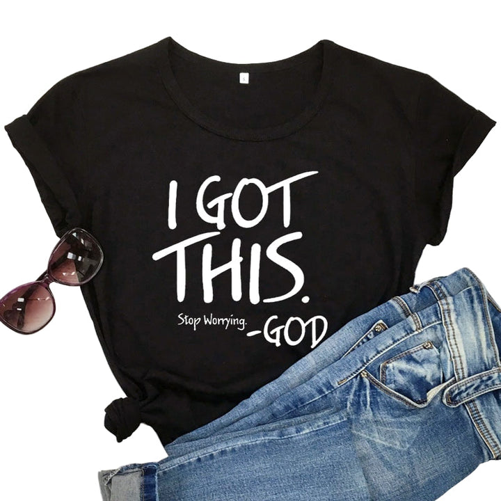 "Damt-shirt med budskap i bomull, rundhalsad, kort ärm, stilfull och inspirerande design, kvinnors toppar."