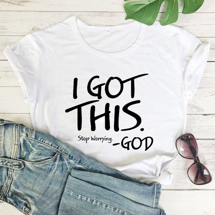 "Damt-shirt med budskap i bomull, rundhalsad, kort ärm, stilfull och inspirerande design, kvinnors toppar."