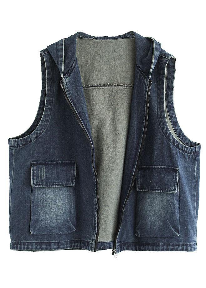 "Damväst i denimstil med dragkedjor, avslappnad passform, ärmlös design, perfekt för lager-på-lager-stil i höst."