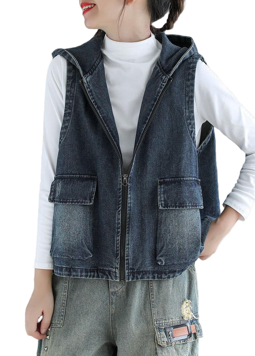 "Damväst i denimstil med dragkedjor, avslappnad passform, ärmlös design, perfekt för lager-på-lager-stil i höst."