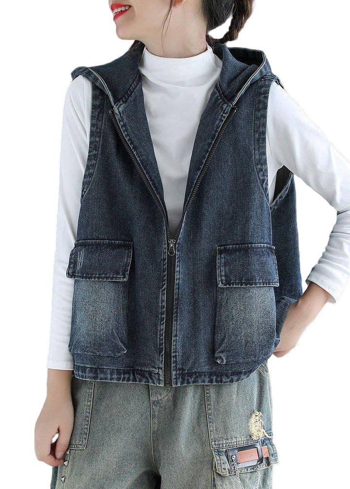 "Damväst i denimstil med dragkedjor, avslappnad passform, ärmlös design, perfekt för lager-på-lager-stil i höst."