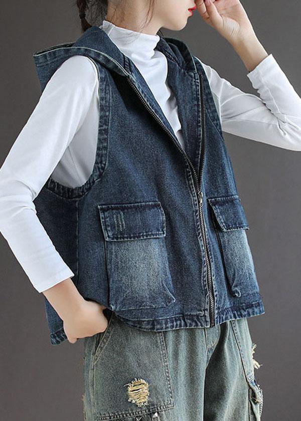 "Damväst i denimstil med dragkedjor, avslappnad passform, ärmlös design, perfekt för lager-på-lager-stil i höst."