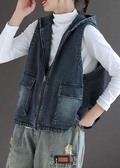 "Damväst i denimstil med dragkedjor, avslappnad passform, ärmlös design, perfekt för lager-på-lager-stil i höst."