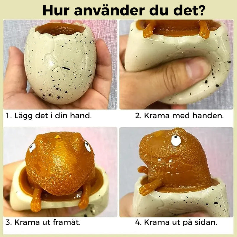 "Dinosaurieägg kramleksak, färgglad och mjuk, designad för stresslindring och välmående, idealisk för barn och vuxna."