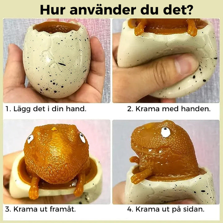 "Dinosaurieägg kramleksak, färgglad och mjuk, designad för stresslindring och välmående, idealisk för barn och vuxna."