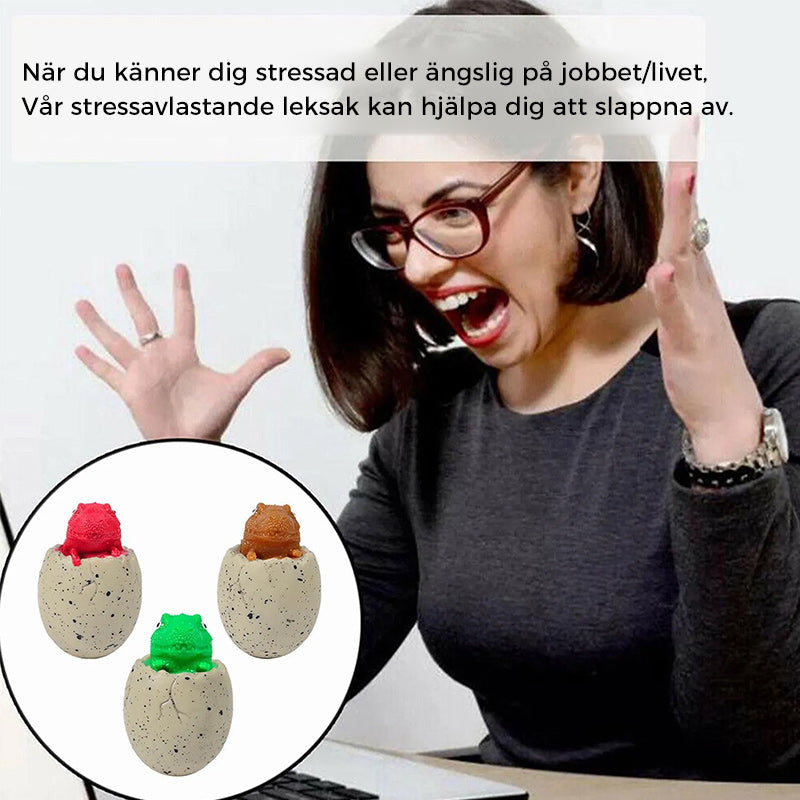 "Dinosaurieägg kramleksak, färgglad och mjuk, designad för stresslindring och välmående, idealisk för barn och vuxna."