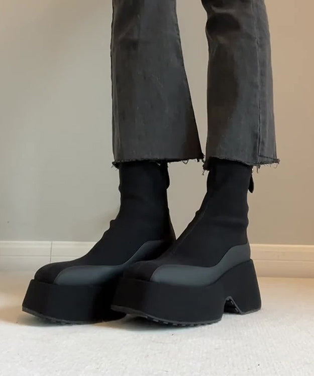Djärva kvinnors plattform stövlar med dragkedja, 7 cm hög sula, elegant design i kohudsläder, perfekt för vardag och fest.