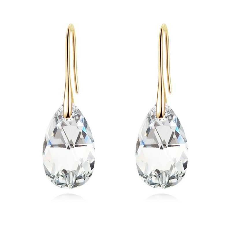 Droppformade kristallörhängen för kvinnor med blå akvamarinstenar och CZ-zirkonia, pläterade med sterling silver.