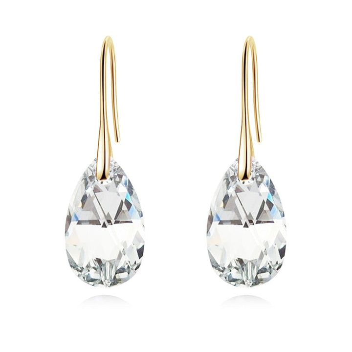 Droppformade kristallörhängen för kvinnor med blå akvamarinstenar och CZ-zirkonia, pläterade med sterling silver.