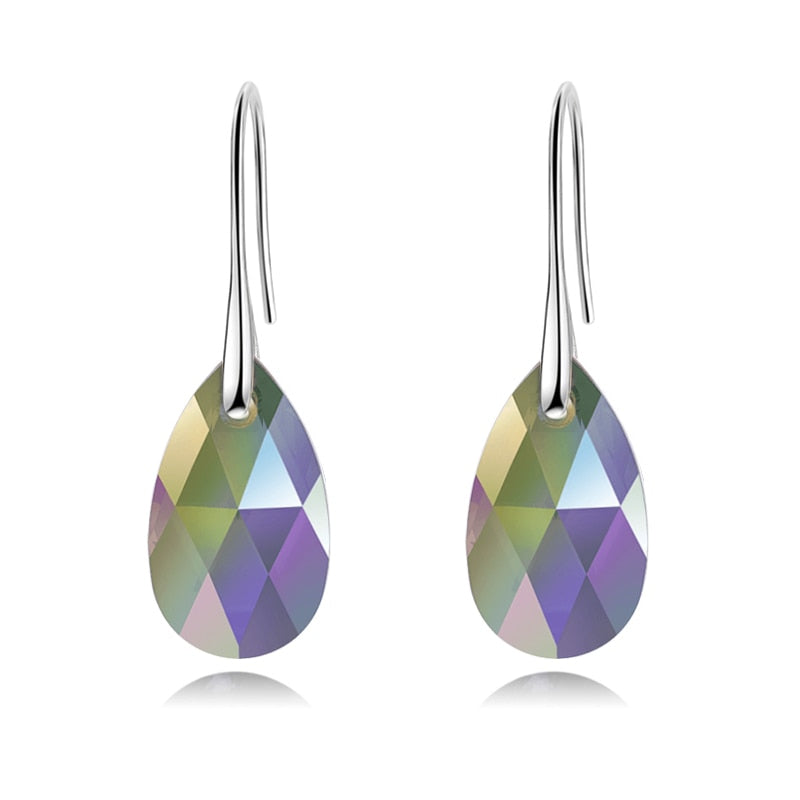 Droppformade kristallörhängen för kvinnor med blå akvamarinstenar och CZ-zirkonia, pläterade med sterling silver.