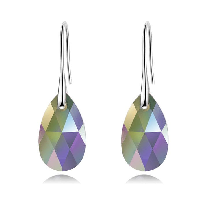 Droppformade kristallörhängen för kvinnor med blå akvamarinstenar och CZ-zirkonia, pläterade med sterling silver.