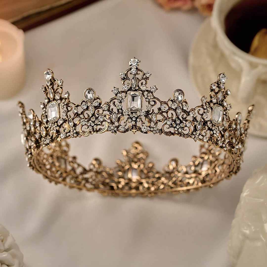 Drottningens vintage barockkrona med gnistrande kristaller för kvinnor, dekorativ och elegant huvudbonad