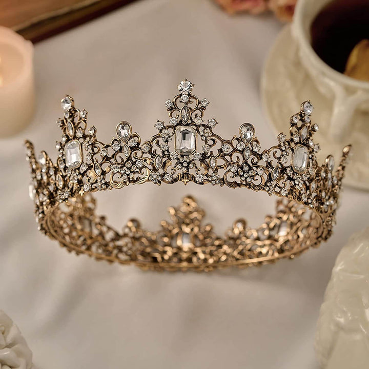 Drottningens vintage barockkrona med gnistrande kristaller för kvinnor, dekorativ och elegant huvudbonad