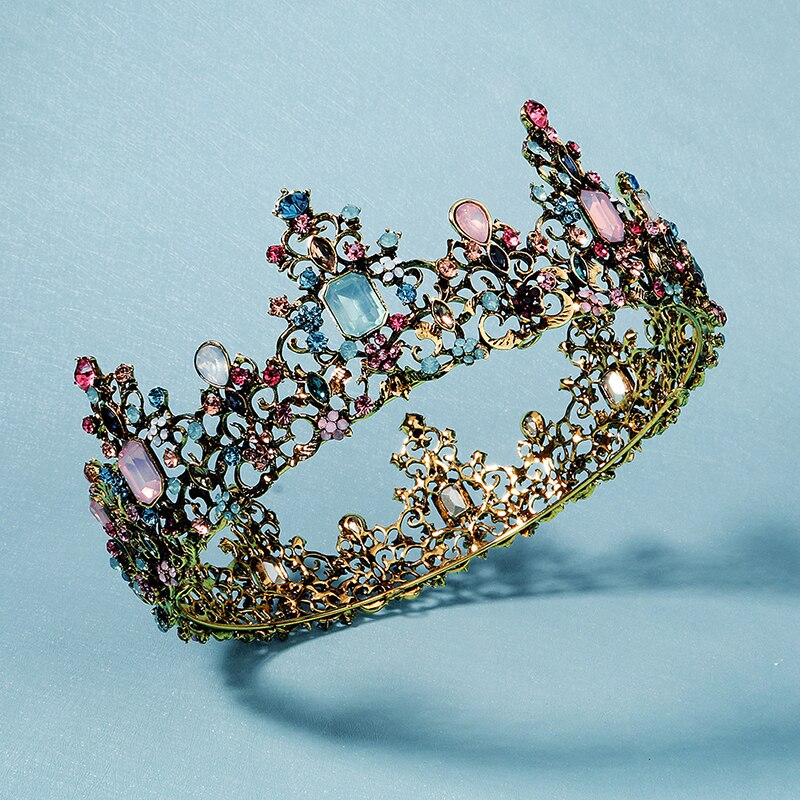 Drottningens vintage barockkrona med gnistrande kristaller för kvinnor, dekorativ och elegant huvudbonad