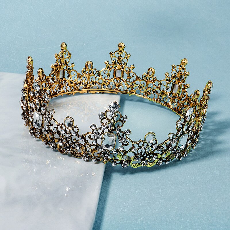 Drottningens vintage barockkrona med gnistrande kristaller för kvinnor, dekorativ och elegant huvudbonad