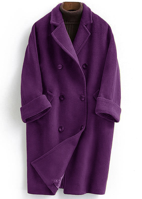 Dubbelsidig kvinnojacka i ullblandning, plus size, med dubbelknäppning och långärmad för en elegant och tidlös look.