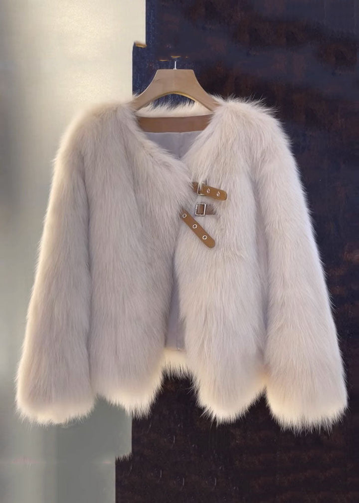 Elegant Dam V-hals Läderrock med Pälsdetaljer, brun, mjukt skinn, sofistikerad stil, perfekt för höstmode.