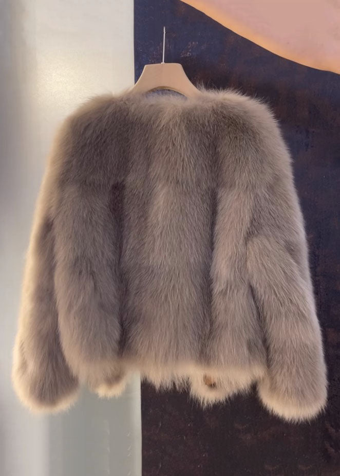 Elegant Dam V-hals Läderrock med Pälsdetaljer, brun, mjukt skinn, sofistikerad stil, perfekt för höstmode.