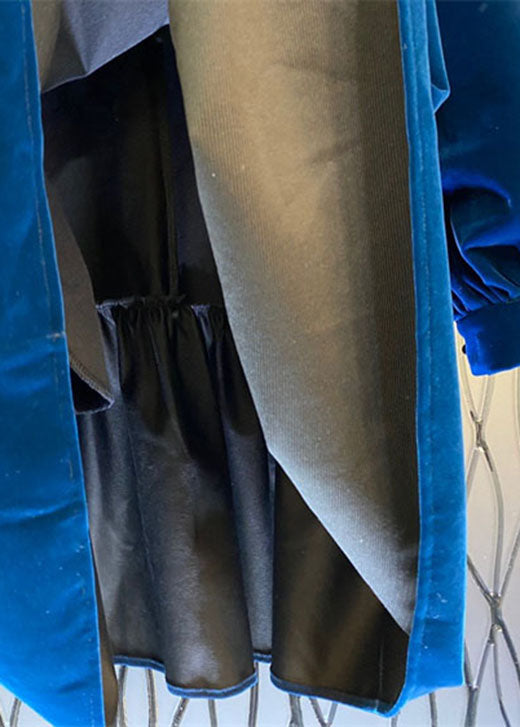 "Elegant blå tyll patchwork klänning för kvinnor, frontvy med modern design och bekväm passform."