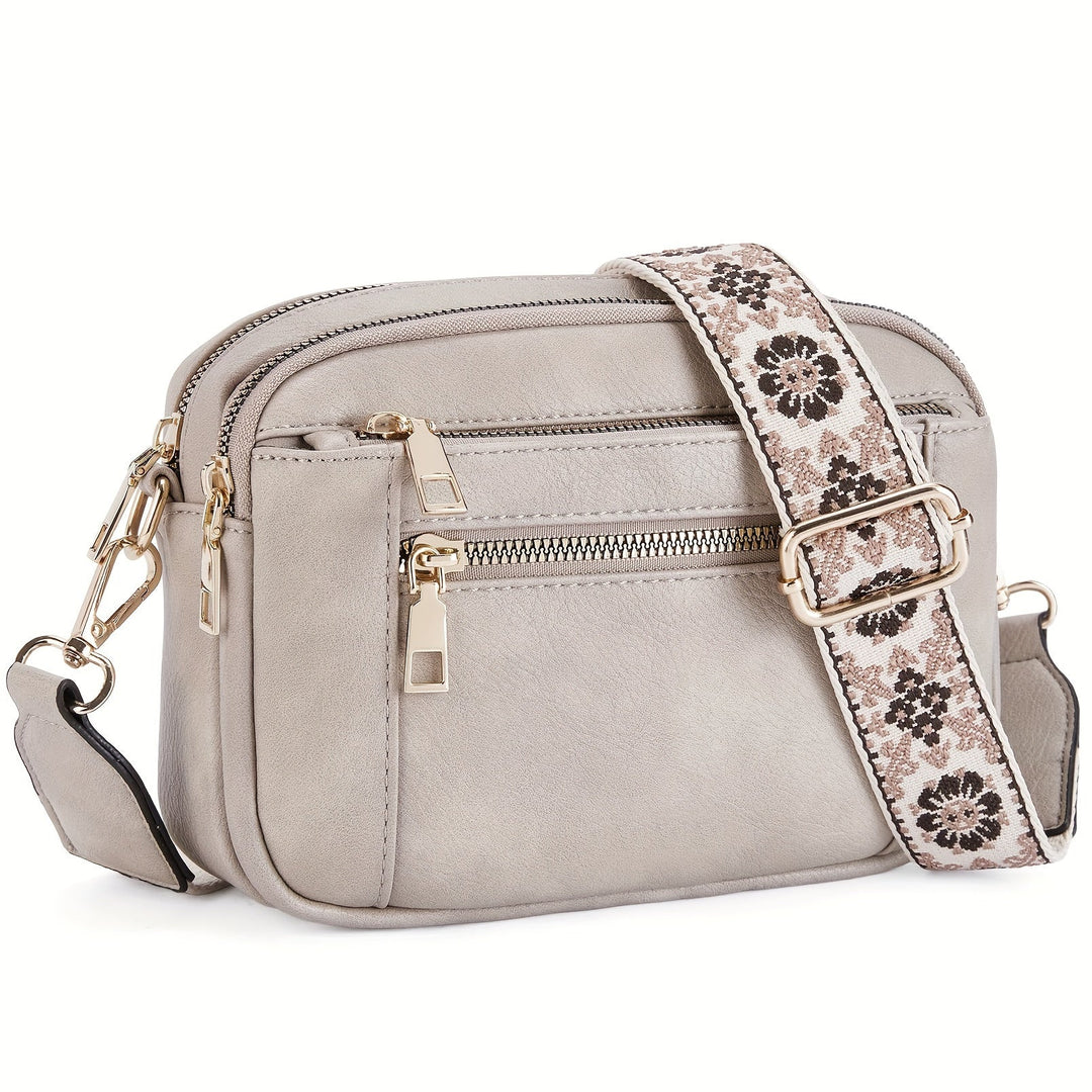 "Elegant boho crossbody-väska i PU-läder för damer, justerbar rem, djurvänlig med vintage och modern look."