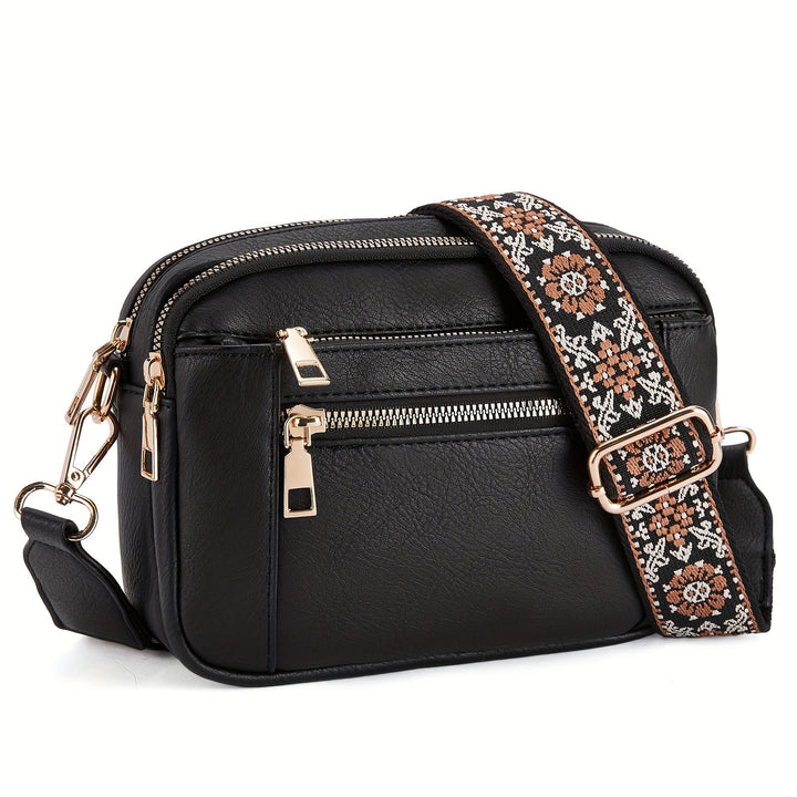 "Elegant boho crossbody-väska i PU-läder för damer, justerbar rem, djurvänlig med vintage och modern look."