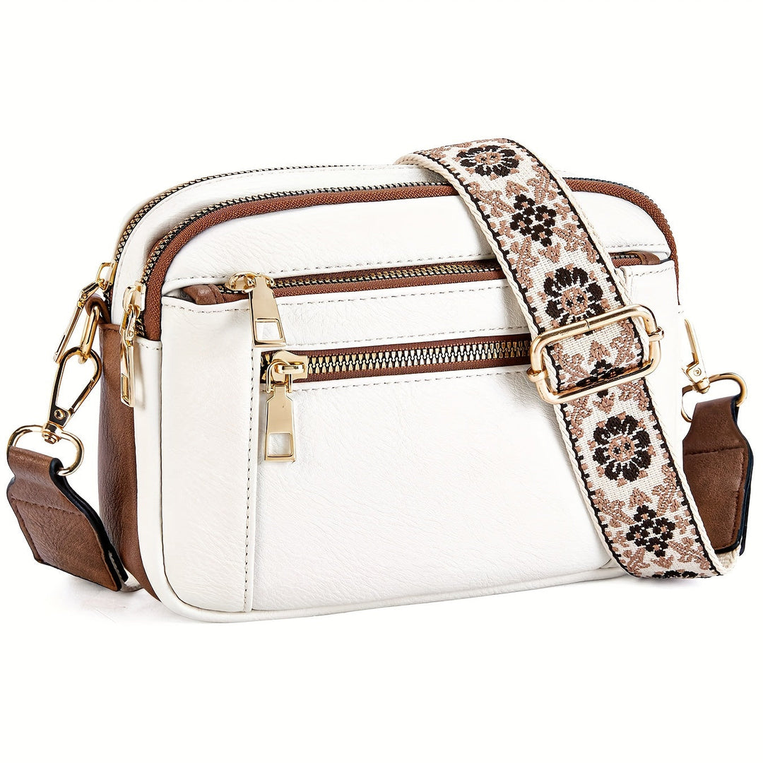 "Elegant boho crossbody-väska i PU-läder för damer, justerbar rem, djurvänlig med vintage och modern look."