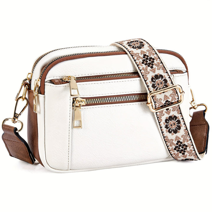 "Elegant boho crossbody-väska i PU-läder för damer, justerbar rem, djurvänlig med vintage och modern look."