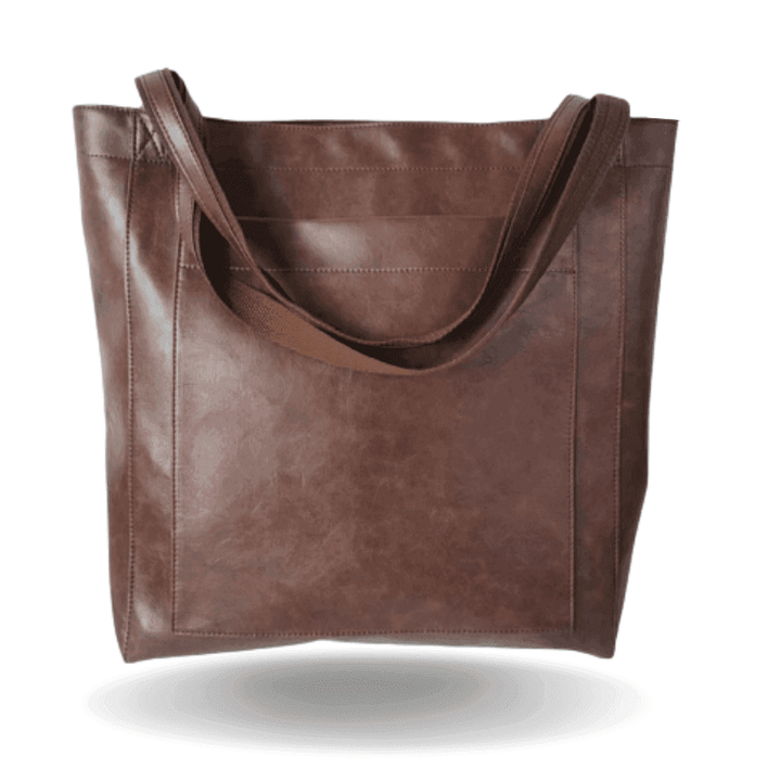 "Elegant dam handväska i brun och svart PU-läder, perfekt för modern stil och funktion, med tidlös och mångsidig design."