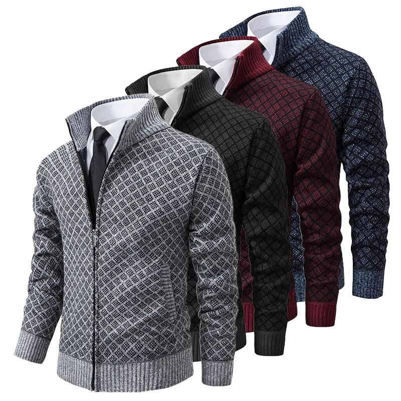"Elegant dam jacquard kofta med sofistikerat mönster, mångsidig mjuk tröja, stilren design för vardag och fest."