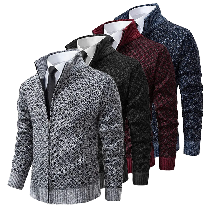 "Elegant dam jacquard kofta med sofistikerat mönster, mångsidig mjuk tröja, stilren design för vardag och fest."