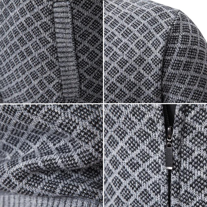 "Elegant dam jacquard kofta med sofistikerat mönster, mångsidig mjuk tröja, stilren design för vardag och fest."
