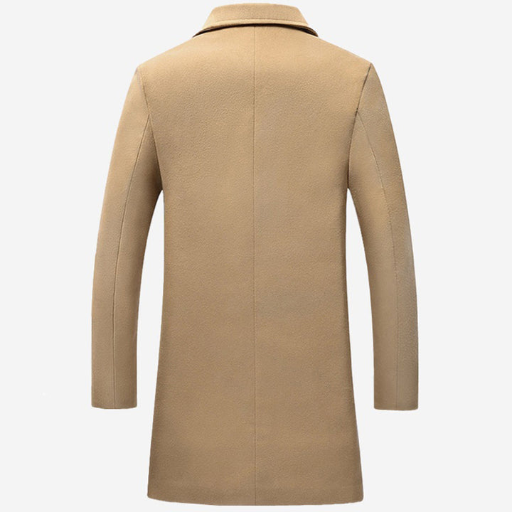 "Elegant dam lång kappa med tidlös design, polyesterblandning, perfekt för kyliga dagar, finns i beige, grå, svart."