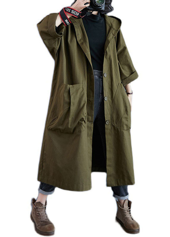 "Elegant dam trenchcoat med huva, fickor, och knappstängning i bomullsblandning för stil och funktion året runt."