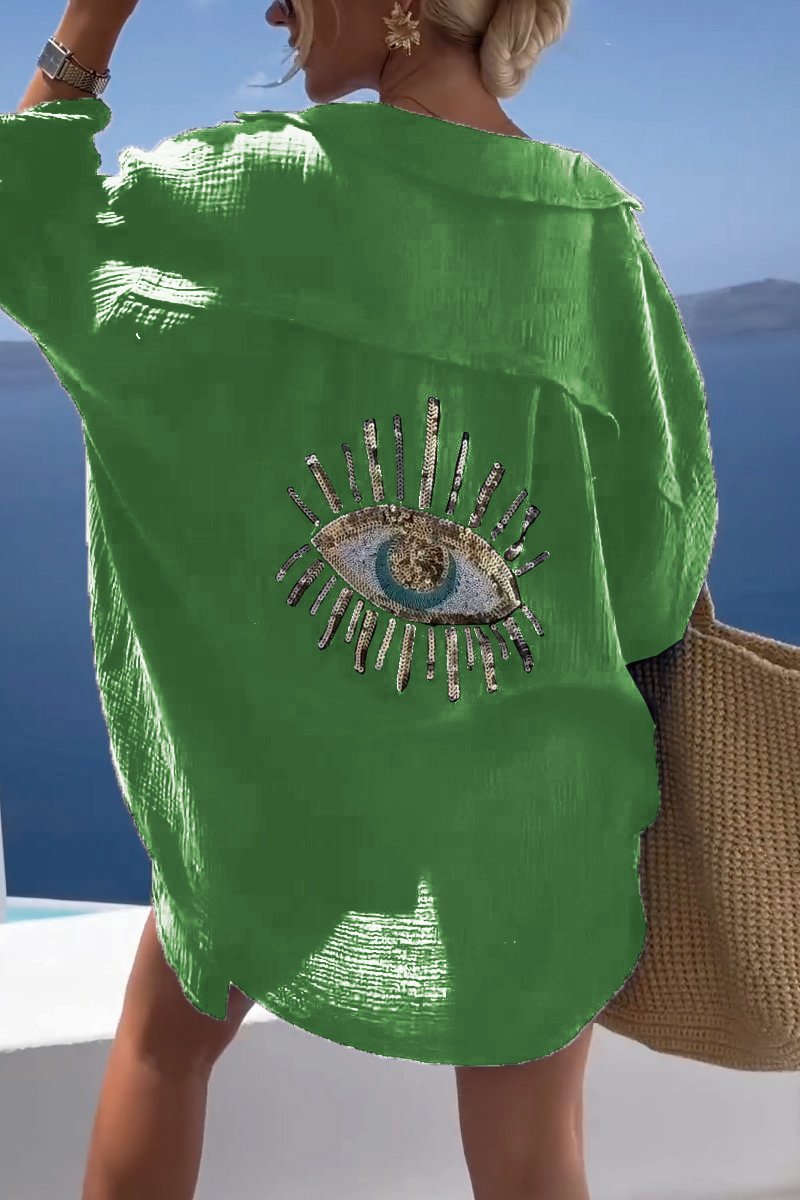 "Elegant dam t-shirt med alziend öga, mjuk textur, konstnärlig design. Perfekt för både vardag och fest."