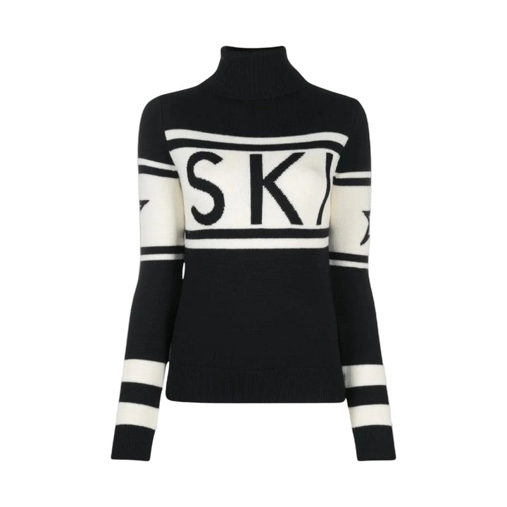 "Elegant dam turtleneck i merinoull med unik modern grafik, perfekt för vinterstil och avslappnad stadsvardag."