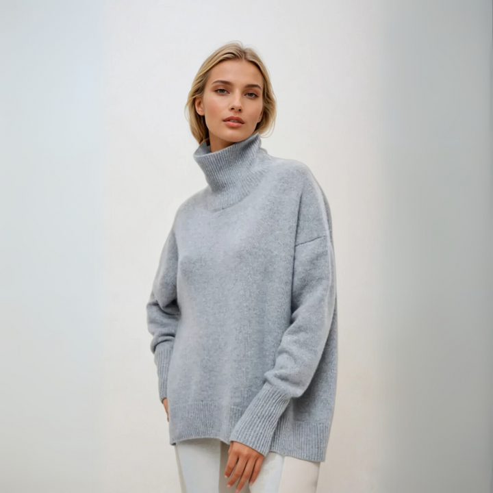 "Elegant dam turtleneck pullover i mjuk stickad kvalitet, perfekt blandning av stil och komfort för alla säsonger."