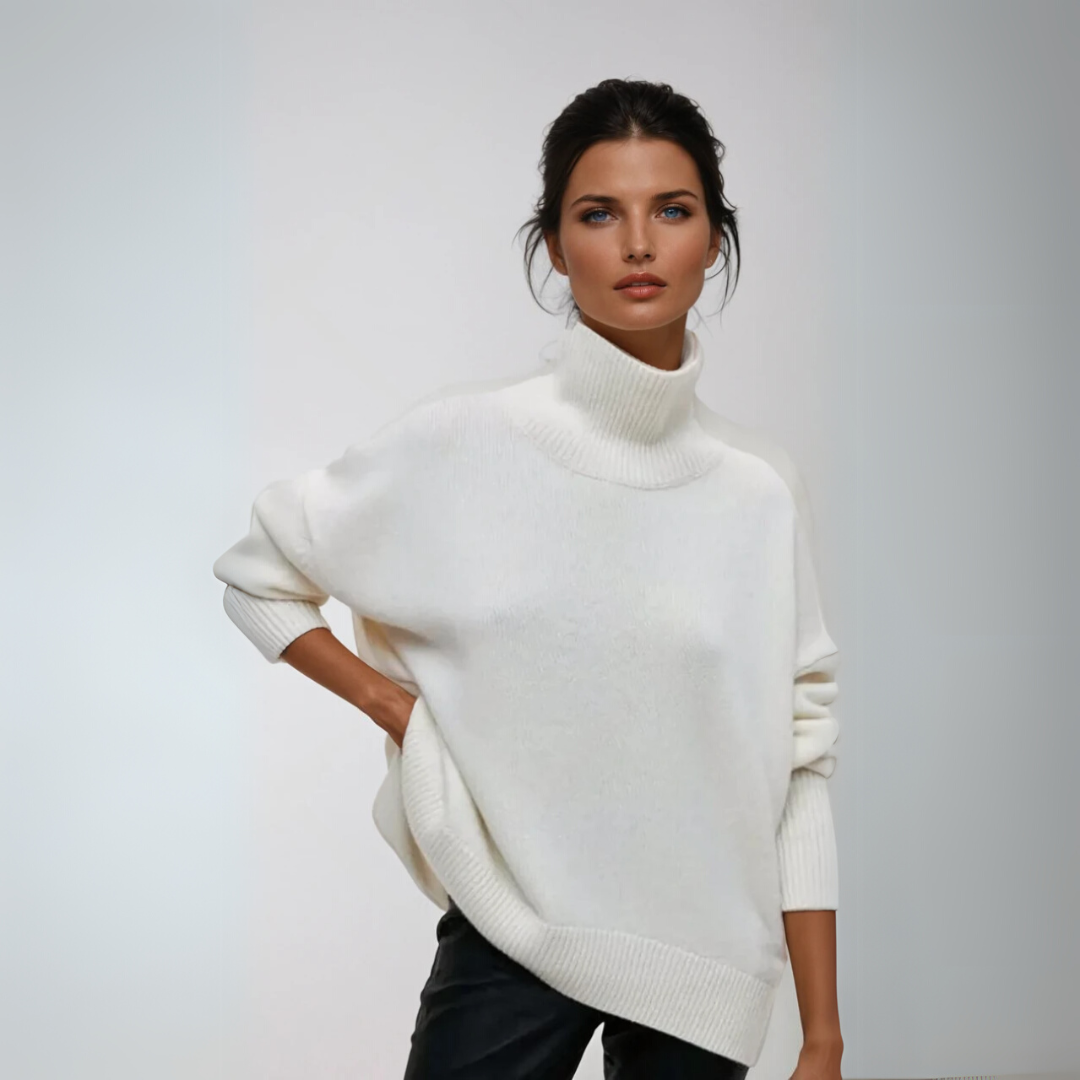 "Elegant dam turtleneck pullover i mjuk stickad kvalitet, perfekt blandning av stil och komfort för alla säsonger."