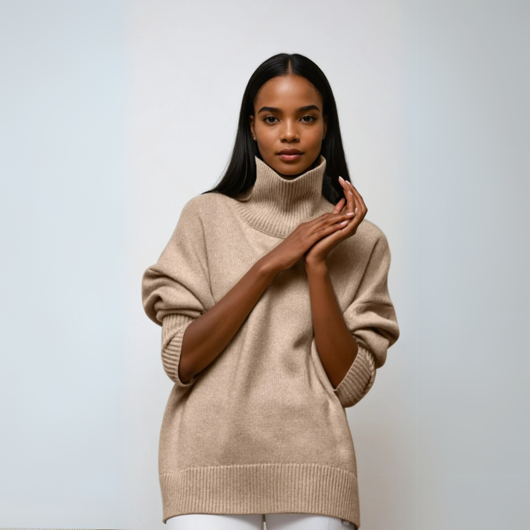 "Elegant dam turtleneck pullover i mjuk stickad kvalitet, perfekt blandning av stil och komfort för alla säsonger."