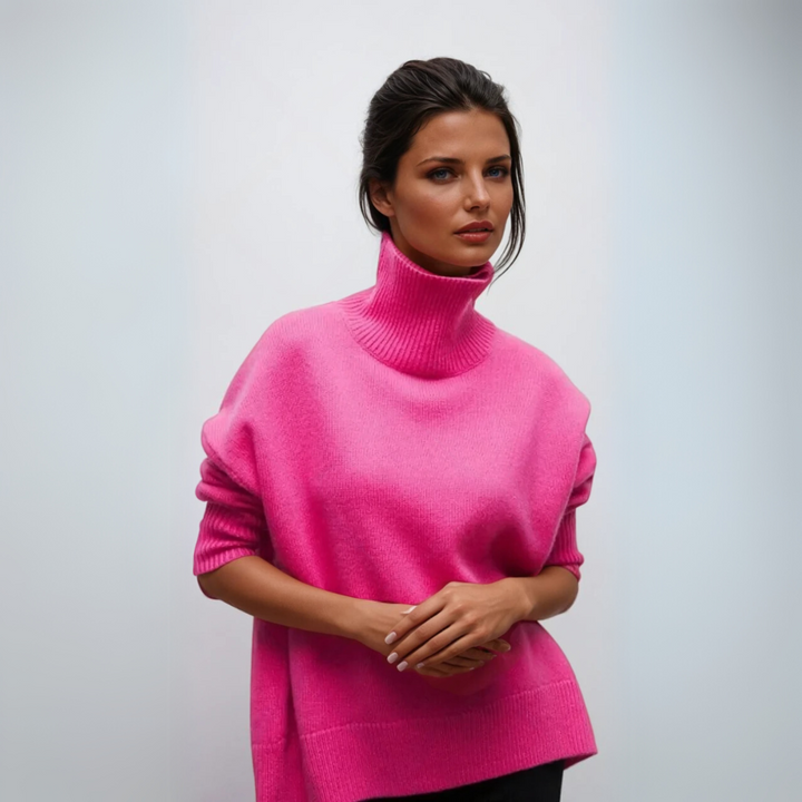 "Elegant dam turtleneck pullover i mjuk stickad kvalitet, perfekt blandning av stil och komfort för alla säsonger."