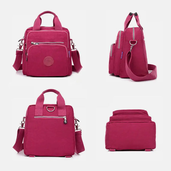 "Elegant dam vattenavvisande crossbodyväska i nylon med justerbar axelrem och flera fickor för stil och funktion."