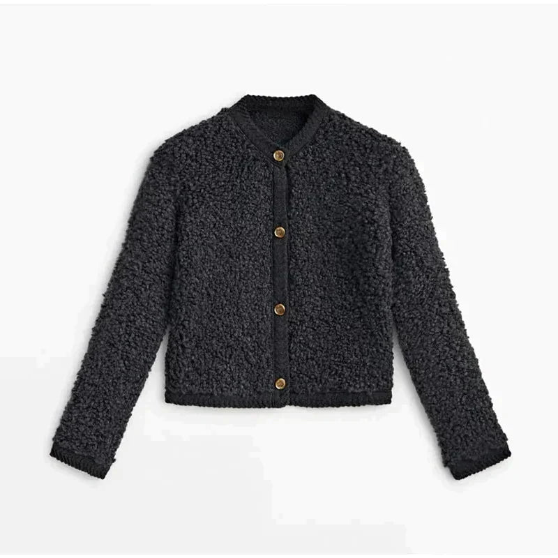 Elegant damjacka i mjukt teddy-stoff, sober stil, finns i beige, brun, grön, svart. Perfekt för alla säsonger.
