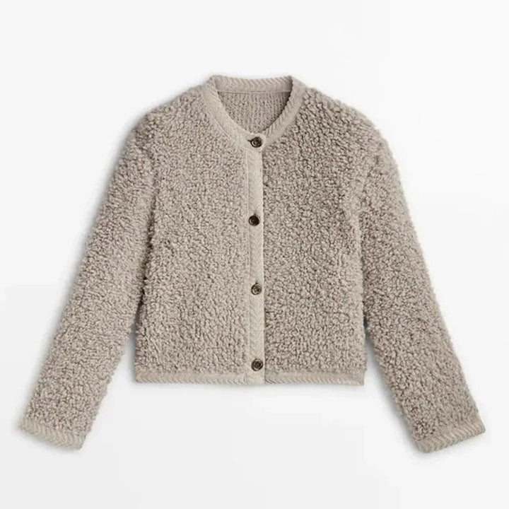 Elegant damjacka i mjukt teddy-stoff, sober stil, finns i beige, brun, grön, svart. Perfekt för alla säsonger.