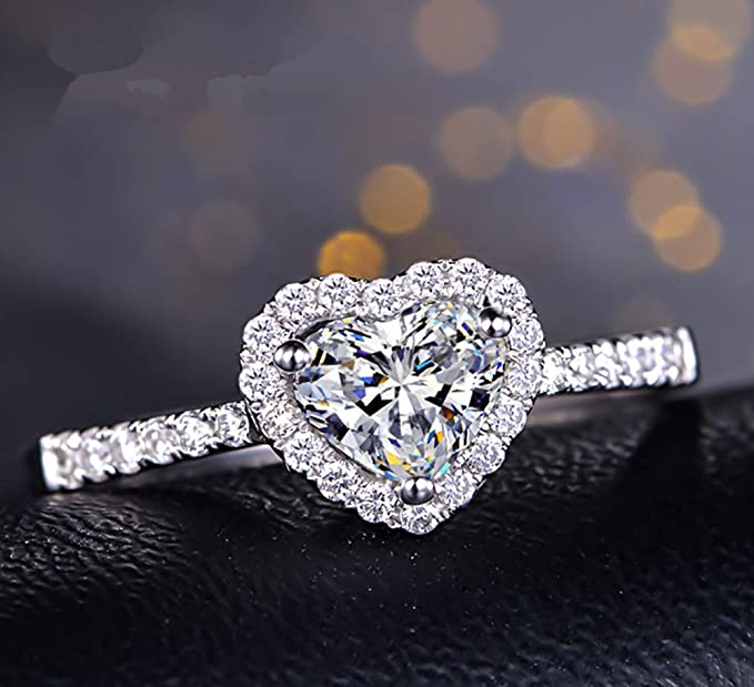 "Elegant damring med hjärta och cubic zirconia, lysande sten, sterling silver, perfekt accessoar för kvinnor, lyxig stil."