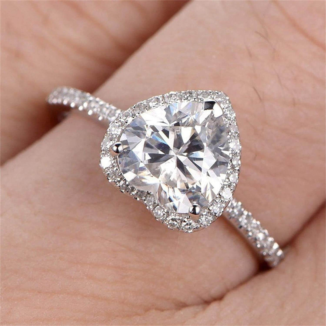 "Elegant damring med hjärta och cubic zirconia, lysande sten, sterling silver, perfekt accessoar för kvinnor, lyxig stil."