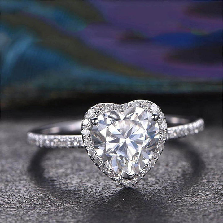 "Elegant damring med hjärta och cubic zirconia, lysande sten, sterling silver, perfekt accessoar för kvinnor, lyxig stil."