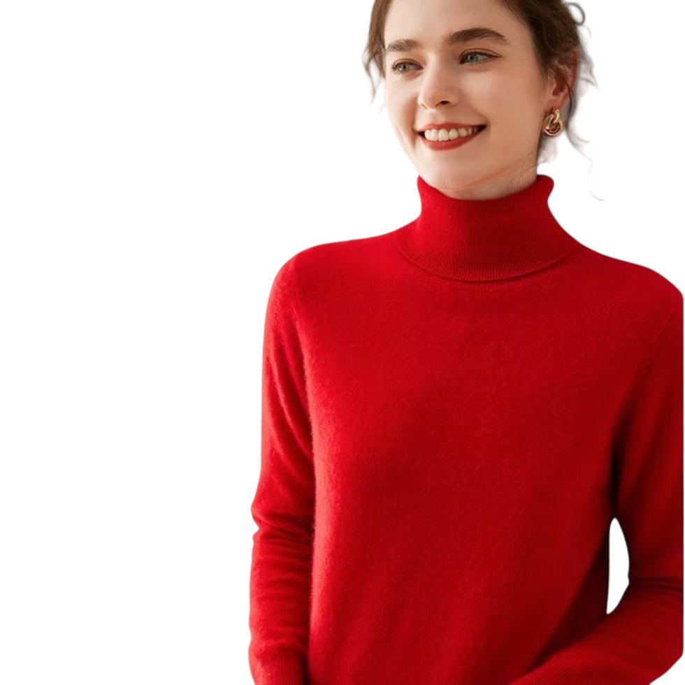 "Elegant damtröja med turtleneck i mjukt stickat material, sofistikerat designad för stil och komfort i beige nyans."