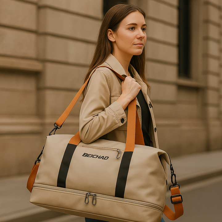 "Elegant damväska i Oxford-tyg, rymlig design, justerbar axelrem för komfort, perfekt för arbete och fritid."