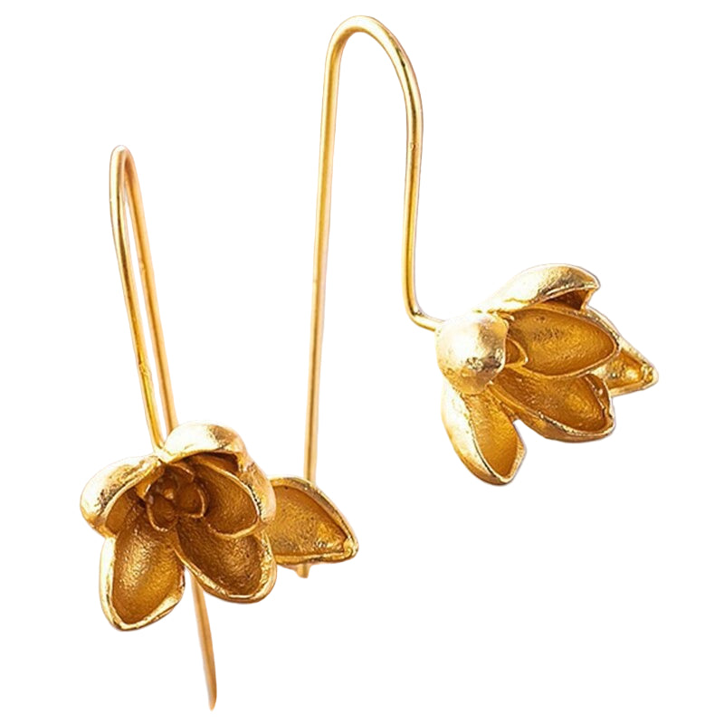 "Elegant guld och silver hinglande magnolia örhängen för kvinnor, perfekt accessoar för stil och skönhet."