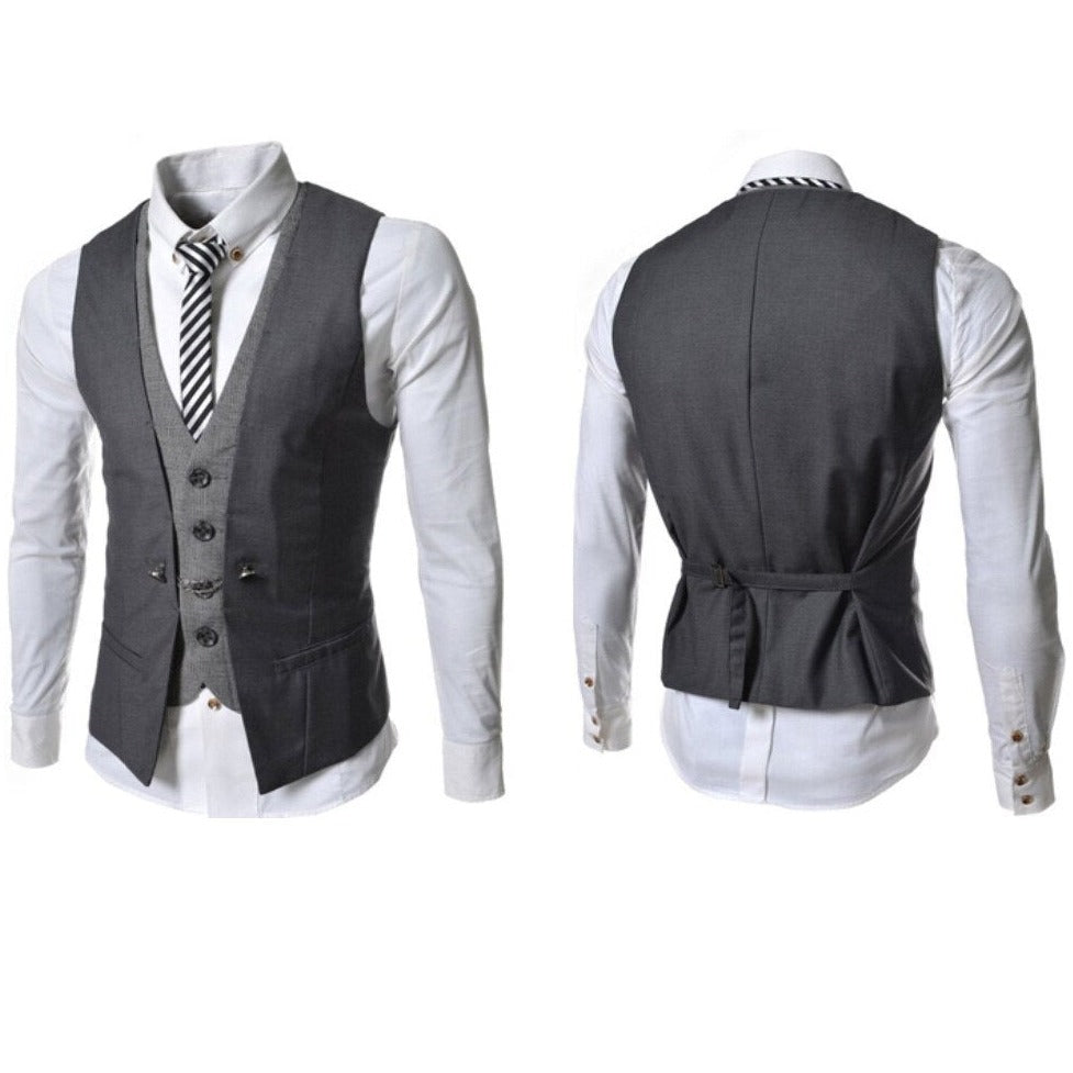"Elegant herr slim fit väst med V-hals, framhäver fysik, perfekt för formella tillfällen och vardag, polyesterblandning."